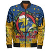 Parramatta Eels Christmas Custom Bomber Jacket - Merry Christmas Our Beloved Team With Aboriginal Dot Art Pattern Bomber Jacket