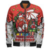 St. George Illawarra Dragons Christmas Custom Bomber Jacket - Merry Christmas Our Beloved Team With Aboriginal Dot Art Pattern Bomber Jacket