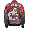 Sydney Roosters Christmas Custom Bomber Jacket - Merry Christmas Our Beloved Team With Aboriginal Dot Art Pattern Bomber Jacket