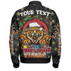 Wests Tigers Christmas Custom Bomber Jacket - Merry Christmas Our Beloved Team With Aboriginal Dot Art Pattern Bomber Jacket