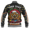 Wests Tigers Christmas Custom Baseball Jacket - Merry Christmas Our Beloved Team With Aboriginal Dot Art Pattern Baseball Jacket