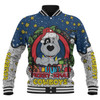 North Queensland Cowboys Christmas Custom Baseball Jacket - Merry Christmas Our Beloved Team With Aboriginal Dot Art Pattern Baseball Jacket