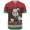 South Sydney Rabbitohs Custom Baseball Shirt - Merry Christmas Our Beloved Team With Aboriginal Dot Art Pattern Baseball Shirt