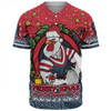 Sydney Roosters Christmas Custom Baseball Shirt - Merry Christmas Our Beloved Team With Aboriginal Dot Art Pattern Baseball Shirt