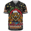 Wests Tigers Christmas Custom Baseball Shirt - Merry Christmas Our Beloved Team With Aboriginal Dot Art Pattern Baseball Shirt