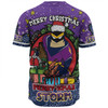 Melbourne Storm Christmas Custom Baseball Shirt - Merry Christmas Our Beloved Team With Aboriginal Dot Art Pattern Baseball Shirt