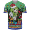 Canberra Raiders Christmas Custom Baseball Shirt - Merry Christmas Our Beloved Team With Aboriginal Dot Art Pattern Baseball Shirt