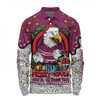 Manly Warringah Sea Eagles Christmas Custom Long Sleeve Polo Shirt - Merry Christmas Our Beloved Team With Aboriginal Dot Art Pattern Long Sleeve Polo Shirt