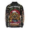 Wests Tigers Christmas Custom Long Sleeve Polo Shirt - Merry Christmas Our Beloved Team With Aboriginal Dot Art Pattern Long Sleeve Polo Shirt
