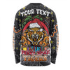 Wests Tigers Christmas Custom Long Sleeve T-shirt - Merry Christmas Our Beloved Team With Aboriginal Dot Art Pattern Long Sleeve T-shirt