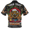 Wests Tigers Christmas Custom Zip Polo Shirt - Merry Christmas Our Beloved Team With Aboriginal Dot Art Pattern Zip Polo Shirt