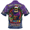 Melbourne Storm Christmas Custom Zip Polo Shirt - Merry Christmas Our Beloved Team With Aboriginal Dot Art Pattern Zip Polo Shirt