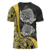 Australia  Warratah Goanna Aboriginal T-shirt - Waratah Flowers With Yellow Lizards, Stones, Sand Dot Art Painting Inspired T-shirt