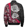 Australia  Warratah Goanna Aboriginal Bomber Jacket - Waratah Flowers With Red Lizards, Stones, Sand Dot Art Painting Inspired Bomber Jacket