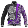 Australia  Warratah Goanna Aboriginal Baseball Jacket - Waratah Flowers With Purple Lizards, Stones, Sand Dot Art Painting Inspired Baseball Jacket