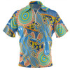 Australia Platypus Aboriginal Zip Polo Shirt - Blue Platypus With Aboriginal Art Dot Painting Patterns Inspired Zip Polo Shirt