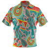 Australia Platypus Aboriginal Zip Polo Shirt - Green Platypus With Aboriginal Art Dot Painting Patterns Inspired Zip Polo Shirt
