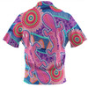 Australia Platypus Aboriginal Zip Polo Shirt - Pink Platypus With Aboriginal Art Dot Painting Patterns Inspired Zip Polo Shirt