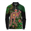 Australia Kangaroo Aboriginal Custom Long Sleeve Polo Shirt - Aboriginal Plant With Kangaroo Colorful Art Long Sleeve Polo Shirt