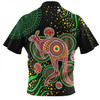 Australia Kangaroo Aboriginal Custom Zip Polo Shirt - Aboriginal Plant With Kangaroo Colorful Art Zip Polo Shirt