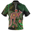 Australia Kangaroo Aboriginal Custom Zip Polo Shirt - Aboriginal Plant With Kangaroo Colorful Art Zip Polo Shirt