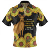 Australia Kangaroo Aboriginal Custom Zip Polo Shirt - Aboriginal Sunflowers With Kangaroo Be The Strongest Dot Painting Art Zip Polo Shirt