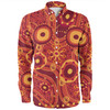 Australia Aboriginal Long Sleeve Shirt - Red Aboriginal Dot Art Inspired Long Sleeve Shirt