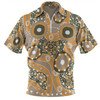 Australia Aboriginal Zip Polo Shirt - Orange Aboriginal Dot Art Inspired Zip Polo Shirt