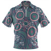 Australia Aboriginal Zip Polo Shirt - Green Aboriginal Dot Art Inspired Zip Polo Shirt