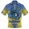 Parramatta Eels Custom Zip Polo Shirt - Custom With Aboriginal Inspired Style Of Dot Painting Patterns  Zip Polo Shirt