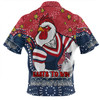 Sydney Roosters Custom Zip Polo Shirt - Custom With Aboriginal Inspired Style Of Dot Painting Patterns  Zip Polo Shirt