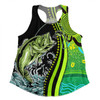 Australia Fishing Aboriginal Fishing Custom Women Racerback Singlet - Rise And Shine A Bass Fish Jumps Out Of Water And Aboriginal Patterns Inspired Women Racerback Singlet