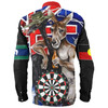 Australia Sport Darts Custom Long Sleeve Shirt - Dart Board And Australia Flag Patterns With Kangaroo Drinking Art Long Sleeve Shirt