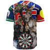 Australia Sport Darts Custom Baseball Shirt - Dart Board And Australia Flag Patterns With Kangaroo Drinking Art Baseball Shirt