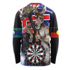 Australia Sport Darts Custom Long Sleeve T-shirt - Dart Board And Australia Flag Patterns With Kangaroo Drinking Art Long Sleeve T-shirt