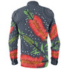 Australia Flowers Aboriginal Long Sleeve Shirt - Red Bottle Brush Tree Depicted In Aboriginal Style Long Sleeve Shirt