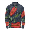 Australia Flowers Aboriginal Long Sleeve Polo Shirt - Red Bottle Brush Tree Depicted In Aboriginal Style Long Sleeve Polo Shirt