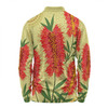Australia Flowers Aboriginal Long Sleeve Polo Shirt - Aboriginal Painting Red Bottle Brush Tree Long Sleeve Polo Shirt