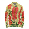 Australia Flowers Aboriginal Long Sleeve Polo Shirt - Aboriginal Painting Red Bottle Brush Tree Long Sleeve Polo Shirt