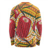 Australia Flowers Aboriginal Long Sleeve T-shirt - Aboriginal Dot Painting With Red Banksia Flower Long Sleeve T-shirt