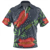 Australia Flowers Aboriginal Zip Polo Shirt - Red Bottle Brush Tree Depicted In Aboriginal Style Zip Polo Shirt
