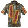 Australia Flowers Aboriginal Zip Polo Shirt - Aboriginal Dot Art With Yellow Banksia Flower Zip Polo Shirt