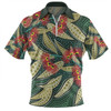 Australia Flowers Aboriginal Zip Polo Shirt - Aboriginal Dot Art of Australian Native Eucalyptus Plant Zip Polo Shirt