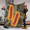 Australia Flowers Aboriginal Blanket - Aboriginal Dot Art With Yellow Banksia Flower Blanket