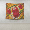 Australia Flowers Aboriginal Tapestry - Aboriginal Dot Painting With Red Banksia Flower Tapestry