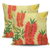 Australia Flowers Aboriginal Pillow Cases - Aboriginal Painting Red Bottle Brush Tree Pillow Cases