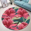 Australia Flowers Aboriginal Round Rug - Australian Waratah Flowers Painting In Aboriginal Style Round Rug