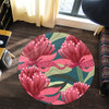 Australia Flowers Aboriginal Round Rug - Australian Waratah Flowers Painting In Aboriginal Style Round Rug