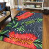 Australia Flowers Aboriginal Area Rug - Red Bottle Brush Tree Depicted In Aboriginal Style Area Rug