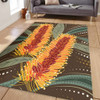 Australia Flowers Aboriginal Area Rug - Aboriginal Dot Art With Yellow Banksia Flower Area Rug